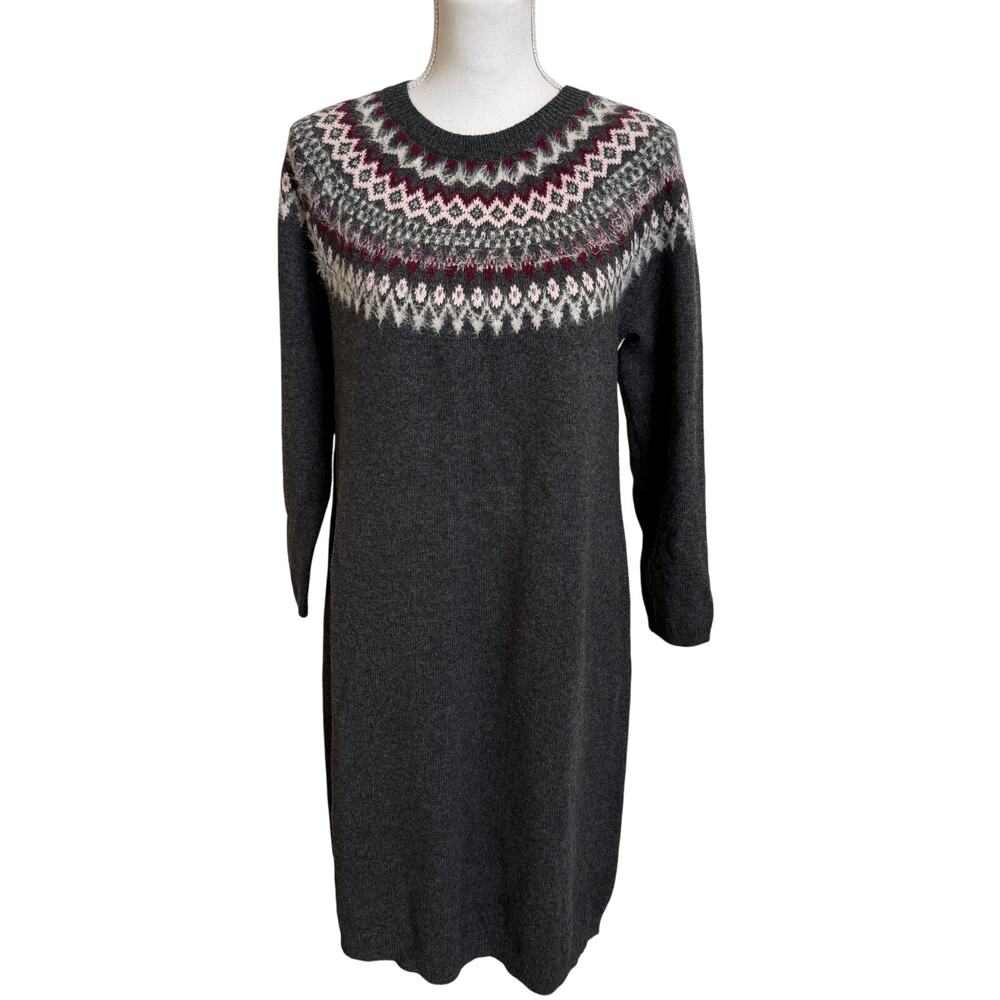 J Jill Sweater Dress Fair Isle Size Petite Medium MP Gray Long Sleeve
